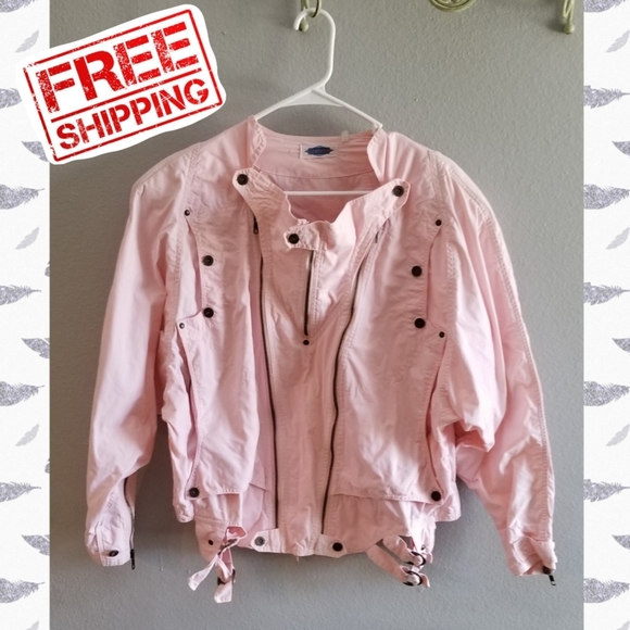 Vintage 80's Pink Moto Style Convertible Jacket - Picture 1 of 8